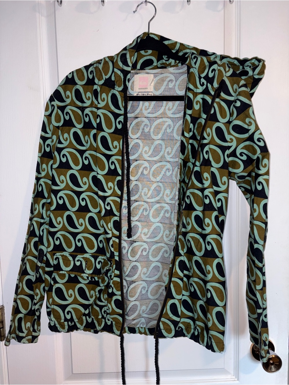 Quiksilver Olive & Aqua Paisley-Print Hooded Zip Utility Jacket
